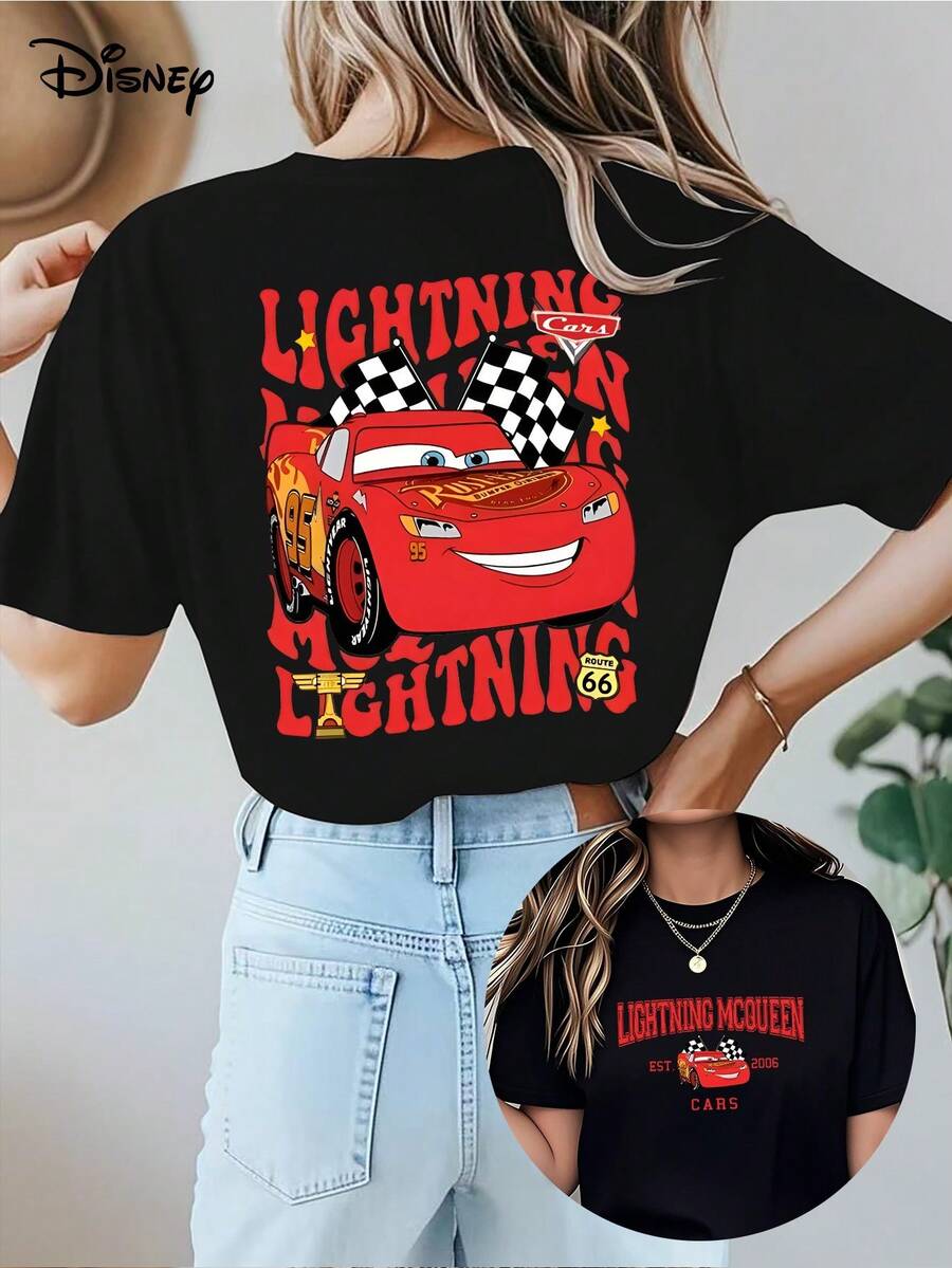 Disney Cars Double-Sided Short Sleeve, Lightning Mcqueen Shirt - Radiator Springs Park Short Sleeve, Family Vacation T-Shirt, Short Sleeve - 黑色 - 查看 1