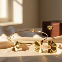 Gold And Silver Plated Choker And Fan Style Earrings Set - Fashion Accessory - Gold - View 4