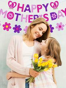 Happy Mother's Day Banner, Mother's Day Party Decorations, 6 Inch Large Pink Purple Glitter Paper Banner, Rose Gold Pink Flower, Mother's Day Gift Mother's Day Decor Indoor And Outdoor - View 3