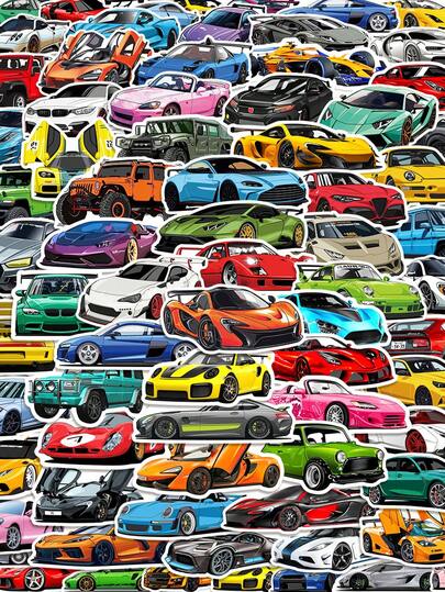 50/100 pièces Autocollants de super voitures de sport, autocollants de super voitures amusants, convenant pour la décoration d'ordinateur portable, matériau PVC imperméable, décoration d'Halloween, casque de moto, autocollants de voiture, décoration de boîte-cadeau, étiquettes autocollantes, sceaux d'enveloppe, autocollants de graffitis, autocollants pour guitare, cahier, valise, artisanat de DIY, scrapbooking
