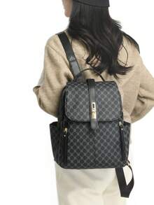 Anti-Theft Geometric Pattern Pu Soft Leather Backpack For Women, Multi-Functional And Stylish Daily Bag, Multi-Pocket Lightweight Travel Bag, Large Capacity Simple School Bag, Convenient Book Bag, Suitable For Students, Nurses, Teachers, Business People, Travel And Vacation, Business Trips, Daily Commuting, Shopping, Office, Dating, Hiking, Training, Work, Birthday Gifts, Holiday Gifts, - Multicolor - View 11