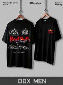 Men's F1 Racing Theme T-Shirt, With Racing Pattern Printed Design. Must-Have For F1 Racing Fans. Casual Sport Shirt. Summer Clothing. Suitable For Daily Wear And Casual Street Style. Gift For Men. - 黑色 - 查看 2