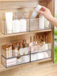 1 pieza Caja de almacenamiento con espejo, organizador de maquillaje con cajón, organizador colgante de tocador para baño, apto para escritorio, sala de estar, tocador de dormitorio, para guardar cosméticos, controles remotos, papelería, etc. - transparente - Ver 2