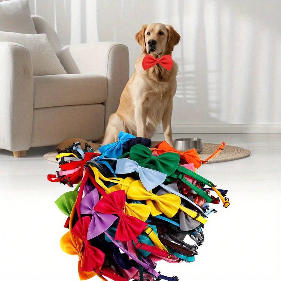 1/5/10个装随机颜色宠物领结项圈，可爱宠物服装配饰，让宠物更可爱必备，柔软亲肤，适合情人节、新年、春节、婚礼、日常、派对等场合（黑色、藏青色、浅蓝色、粉色、红色、洋红色）