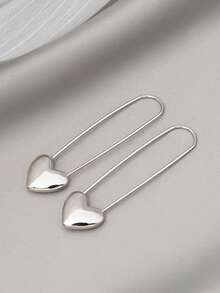 1 par de pendientes minimalistas con forma de corazón - Plateado - Ver 2