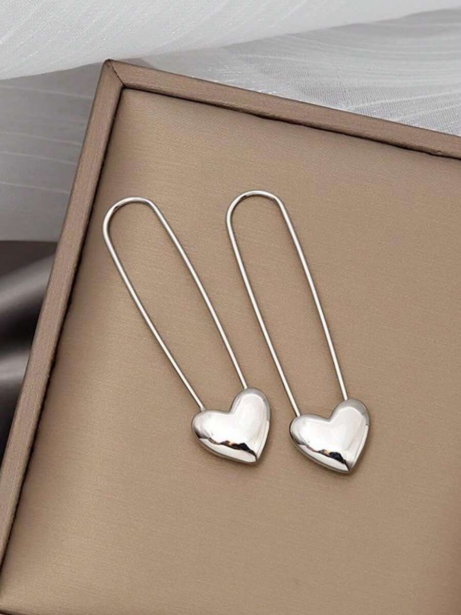 1 par de pendientes minimalistas con forma de corazón - Plateado - Ver 1