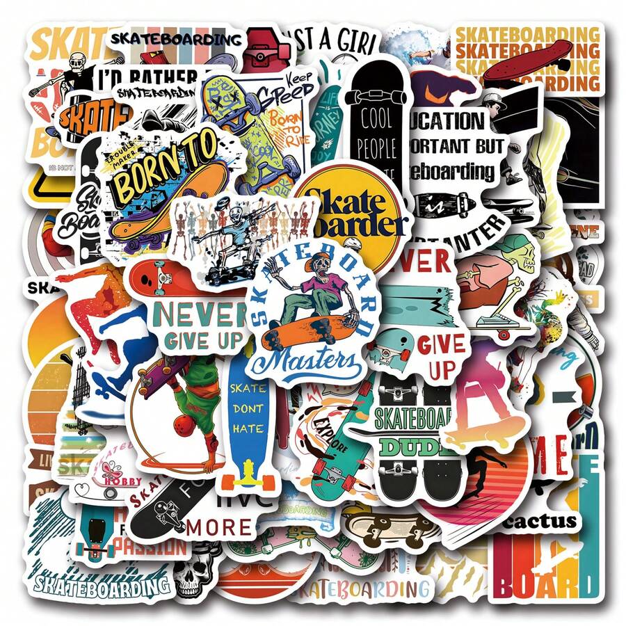 61 PCS Skateboard Stickers For Scrapbook, Journaling, Laptop, Bumper, Skateboard, Water Bottles, Computer, Phone, Hard Hat, Car Stickers And Decals, Stickers Can Bring A Lot Of Fun To Your Life - Random Style - View 1