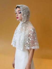 1pc Paisley Pattern Bohemian Polyester (Polyester) Easy-To-Wear Lace Floral Shawl Bridal Veil - Beige - View 3