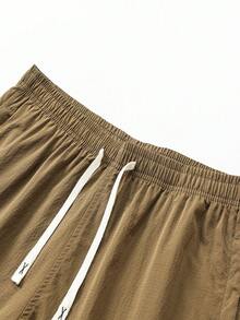 Men's Patchwork Contrast Color Zipper Pocket Drawstring Waist Shorts, Casual Daily Wear, Street Fashion, Leisure, Outdoor Commute, Home Wear, Summer - Coffee Brown - View 6