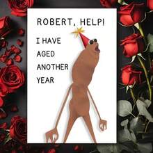 1张搞笑“罗伯特，救命！我又老了一岁”生日贺卡，附粉色信封，表情包人物插画，送给朋友和成年人的完美生日贺卡 - 查看 6