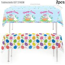 Juego de 4 manteles de Pascua, cubierta de mesa desechable de plástico con patrón de conejo y huevo, adecuado para decoración de mesa de fiesta de Pascua - multicolor - Ver 8