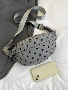 1pc Polka Dot Print Waist Bag With Zipper Closure, Casual Crossbody Bag Suitable For Teens, All Seasons Daily Use - A - View 4