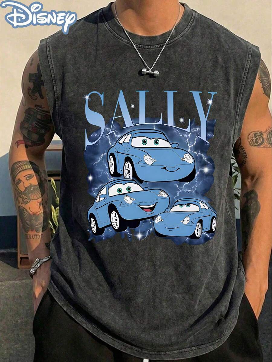 Disney Official Licensed Cars Sally Lightning Effect Vintage Washed 230g Tank Top Unisex - Black - View 1
