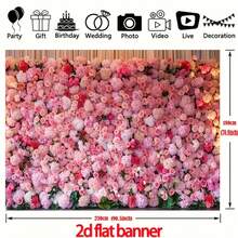 1pc Pink Floral Background Banner - With Green And Open Blooms, Ideal For Mother's Day, Wedding, Bridal Shower, Birthday And Special Occasions, Polyester Material, No Power Needed, Wedding Decor, Pink Floral Photo Backdrop, Pink Daffodil, Valentine's Day Background Photography, Peony Backdrop, Floral Background, Large Flower Wall Decor, Artificial Flower Wall Panel, Flower Board Opening, Flower Backdrop Cloth, Birthday Banner - 2 - View 2