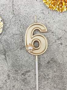 Vela de Aniversário com Número Dourado 3D com Decoração de Coroa de Pérolas, Decoração de Festa de Feriado Adequada para Celebração de Aniversário, Brilhante com Detalhes de Glitter e Strass - Multicolorido - Visão 11