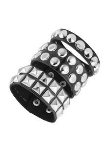 朋克摇滚铆钉手镯套装，尖刺铆钉手镯，80年代Emo哥特风饰品配饰腕带，可调节 - 黑色 - 查看 8