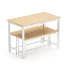 Dining Table And Chairs Set, Bar Table With 2 Benches, Kitchen Table With Chairs, Industrial Style Breakfast Table For Kitchen, Living Room, Reception Room, Natural And White - Apricot - View 6