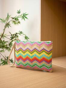 Woven Straw Clutch Bag, Versatile Daily Commute Handbag For Women - Multicolor - View 3