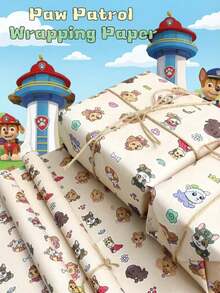 Paw Patrol 1卷大号米色可爱汪汪队立大功卡通图案包装纸（毛毛、阿奇、灰灰、路马、天天、珠珠、追踪犬、塔克、艾拉、雷克斯、野猫、自由），尺寸70 x 50厘米，适用于毕业、返校、新年和生日派对装饰。可爱的米色搭配卡通狗狗图案，实用大尺寸包装纸，也可作书皮使用。 - 套裝 - 查看 3