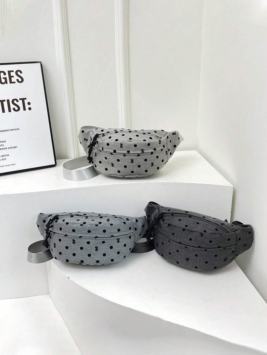 1pc Polka Dot Print Waist Bag With Zipper Closure, Casual Crossbody Bag Suitable For Teens, All Seasons Daily Use - A - View 1