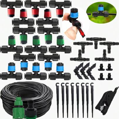 Automatic Drip Irrigation Set, 4/7mm Capillary Tube, Horticultural Atomized Irrigation Cooling Quick Insertion Humidifier, Plastic Material, Suitable For Lawn, Lawn Automatic Drip Irrigation System, Potted Greenhouse