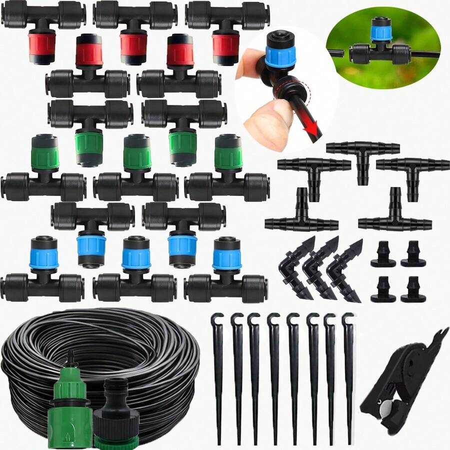 4/7毫米毛细管自动滴灌套件，园艺喷雾灌溉快速插入式加湿器，塑料材质，适用于草坪、草坪自动滴灌系统、盆栽温室