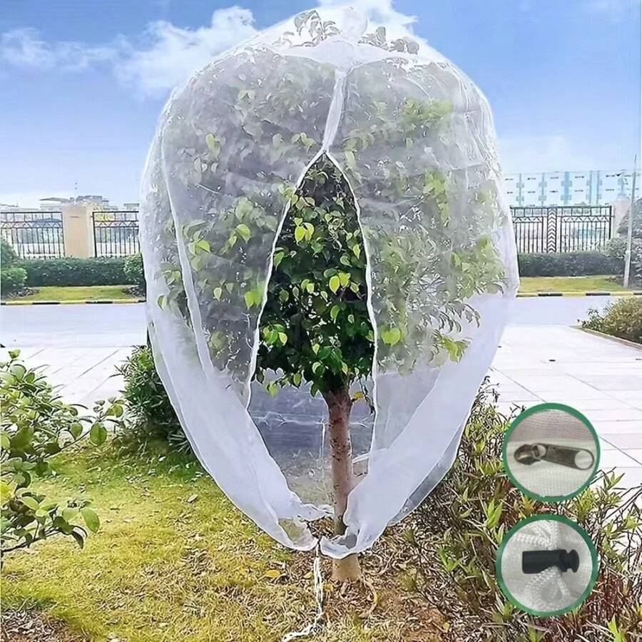 加厚园艺网，带抽绳和拉链 - 防虫防鸟，适用于水果、柑橘、花卉，采用PE防虫网制成