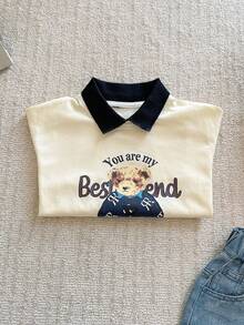 Young Boy New Arrival Boys' Polo Collar Short Sleeve T-Shirt, British Style 2 In 1 Top, Summer - Beige - View 5