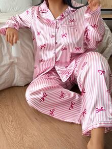 Dreamivo 2pcs Plus Size Women's Pink Striped Long Sleeve Pajama Set - Pink - View 4