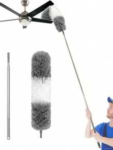 1 Set Extendable Stainless Steel Rod Microfiber Duster (83-245cm), Reusable And Washable, Suitable For Cleaning Ceiling Fans, High Ceilings, Blinds, Furniture And Cars - Scalable - View 2