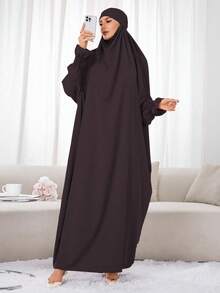 一件式穆斯林头巾和长袍，宽松长袍，袖子采用弹性设计，私密性高，优质穆斯林女性祈祷头巾，伊斯兰服饰头巾 - 彩色 - 查看 26