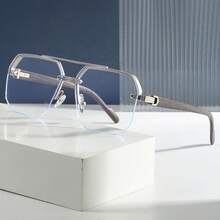 2025 New Fashion White Flat Glasses With A Polygonal Frame That Makes The Face Appear Smaller, Very Suitable For People Who Often Stare At Electronic Screens On Computers And Phones - 金色 - 查看 2