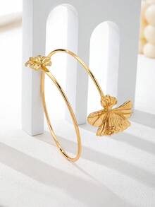 1 pieza Brazalete con forma de flor personalizado y exagerado de moda europea y americana, minimalista y versátil para uso diario de alta gama - Dorado - Ver 2