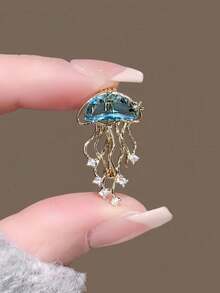 1枚闪亮合金可爱水母胸针，优雅装饰别针，防滑开衫领口配饰 - 彩色 - 查看 5