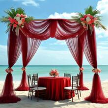 酒紅色雪紡布料，婚禮拱門窗簾，椅背裝飾，適用於新娘派對、生日派對、慶祝活動及其他活動裝飾 - 酒紅色 - 查看 9