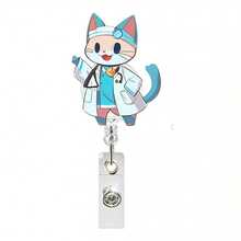 1个兽医专用可伸缩身份识别徽章卷轴，带旋转鳄鱼夹 - 多色 - 查看 12