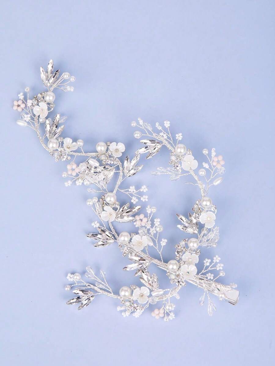 1pc Elegant Women's Silver Crystal Hair Clip, Bridal Wedding Headpiece, Party Hair Accessory - Silver - View 1