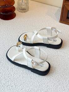 Giày công chúa cho bé gái, dép xăng đan đế bằng tối giản đa năng cho bé gái, dép xăng đan thời trang mùa xuân/hè cho bé gái có khóa dán. - Màu be - Xem 4