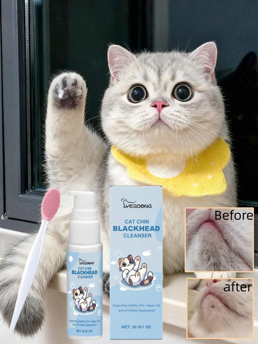 Cat Chin Acne Care Set - Gently Remove Blackheads On The Cat's Chin, Comes With A Cleaning Brush, No Animal Testing, Keep The Cat's Chin Soft And Refreshing.Pet Chin Cleaning Care Set, Gently Cleans The Chin Hair Of Dogs And Cats. - Baby Blue - View 1