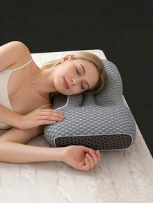 1pc Anti-Traction Neck Pillow, Neck Support Pillow For Sleep, Suitable For Stiff Neck, Side And Back Sleepers, Relieves Head And Neck Pressure, Breathable Inner Core, Soft And Supportive, Medium Firmness, Washable - Grey - View 1