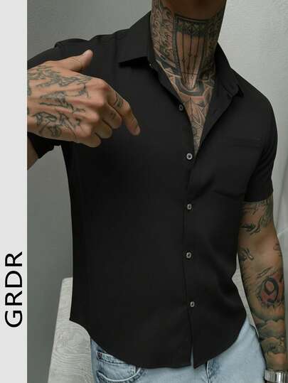 GRDR Men's Summer Turndown Collar Short Sleeve Shirt, Suitable For Outdoor, Casual Dates