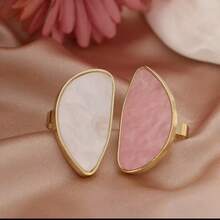 Asymmetrical Agate Resin Ring, Adjustable Open Design, Niche Brand - Yellow Gold - View 1