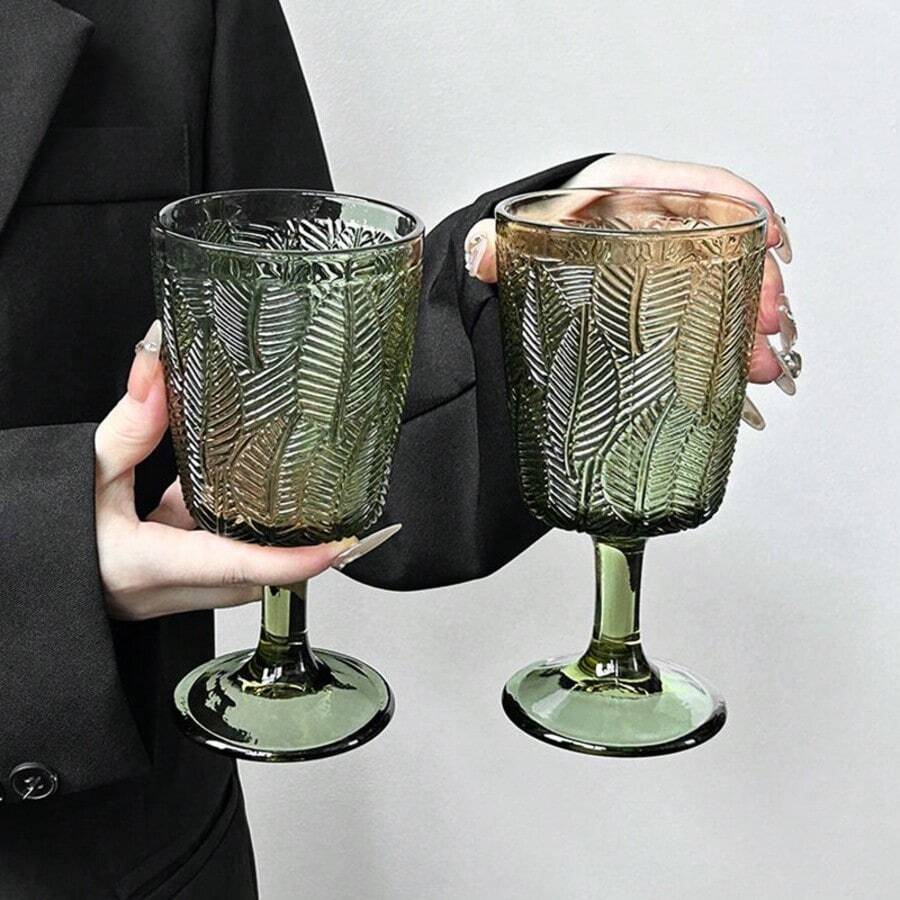 2件套独特叶形高脚杯，玻璃杯，完美叶形镶嵌，独一无二的设计，可用洗碗机清洗