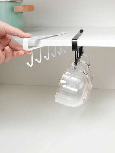 6/12 ganchos Estante para tazas de café, ganchos colgantes negro y blanco, estante de almacenamiento de cocina multifunción, ganchos portavasos, organizador de gabinete, ganchos colgantes debajo del gabinete, ganchos de armario multiusos, estante portavasos, estante para tazas de café, organizador de cocina, Caja de almacenamiento de cocina multifunción de 6 ganchos - Estante para tazas de instalación fácil - Diseño ahorra espacio