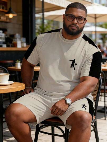 2pcs/Set Men Striped Ombre Basketball Jersey Shorts Set, Contrast Color Stripe Print Plus Size Sports Outfit, Versatile For Daily Wear, Running And Basketball Games