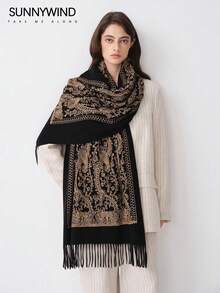 1pc Women's Polyester Paisley Pattern Versatile Scarf/Shawl - Black - View 3