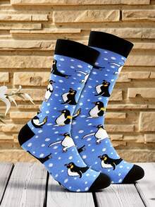 1双/6双装男士动物图案中筒袜，动物纹样袜子，适合日常穿着 - 彩色 - 查看 1