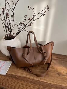 2026新款荔枝纹理大容量手提包，时尚百搭通勤休闲手提包，带翅膀设计 - 棕色 - 查看 7