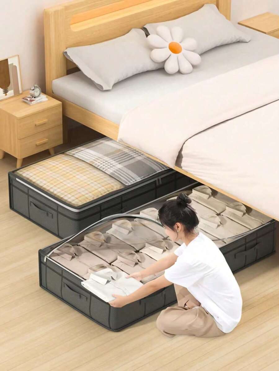 1pc Under Bed Storage Bag, Quilt Storage Box, Bedroom Storage, Transparent Window Storage Box With Handle, Fully Utilize Underbed Space, Overhead Storage Bag, Easily Solve Storage Issues, Waterproof And Moisture-Proof, Suitable For Storing Blankets And Idle Items, Large Capacity Dust-Proof Storage Bag - Multicolor - View 1