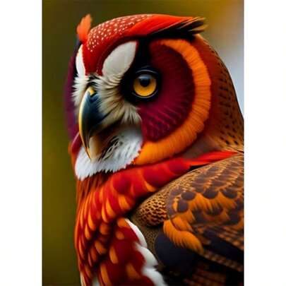 新款5D DIY钻石画套装 - 炫彩猫头鹰，亚克力无框十字绣马赛克工艺品，完美的家居装饰礼物，趣味手工艺术品，适合初学者